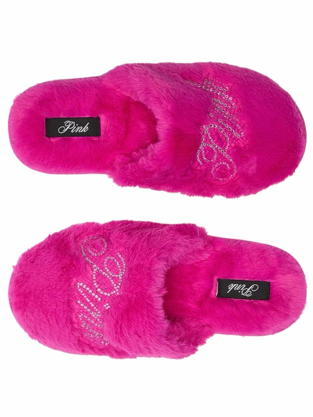 Pink Victoria Secret Faux Fur Closed Toe Slippers Sold Out Color Pink Fire Bling